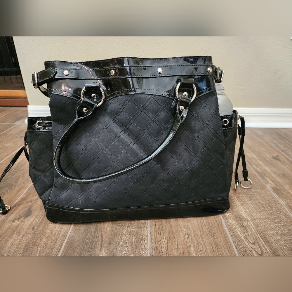 LuLu Black Quilted Patent Leather-look Purse